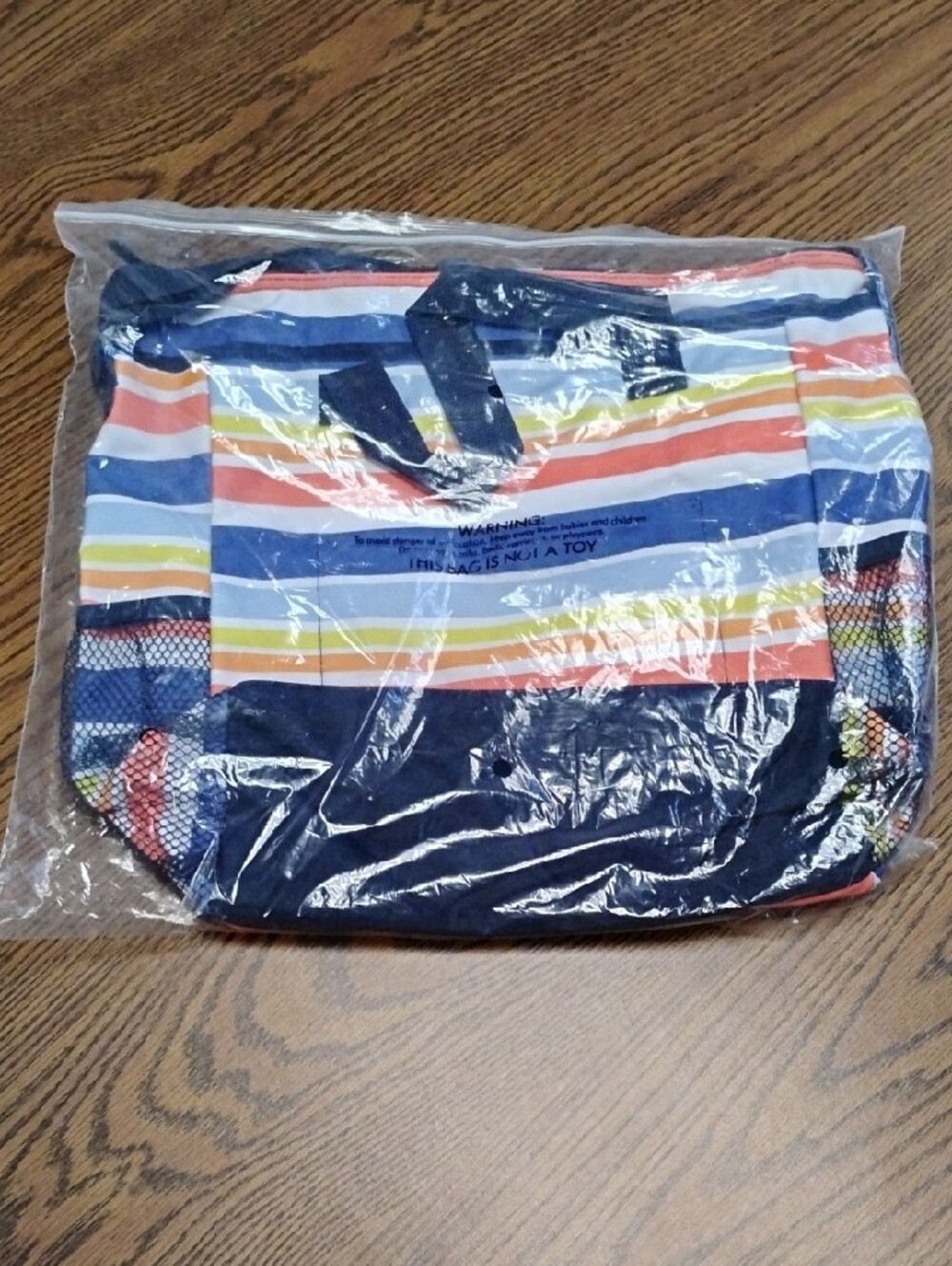 Thirty-One Vista Stripe Crossbody Tote - Navy, Coral, Light Blue, Yellow. NWT. - Picture 3 of 9